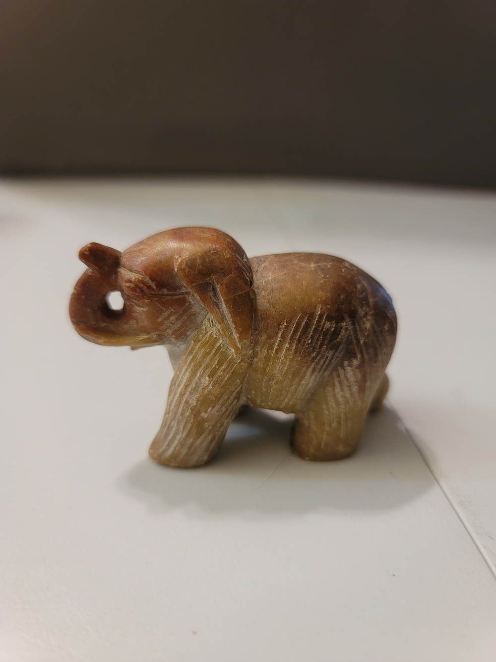 Hand-Carved Brown Stone Elephant Sculpture